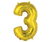Balon foliowy Cyfra 3 złota 35 cm Urodziny