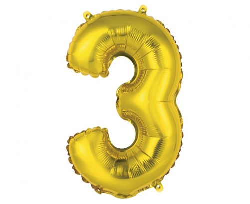 Balon foliowy Cyfra 3 złota 35 cm Urodziny