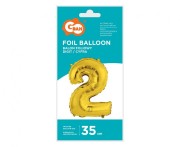 Balon foliowy Cyfra 2 złota 35 cm Urodziny