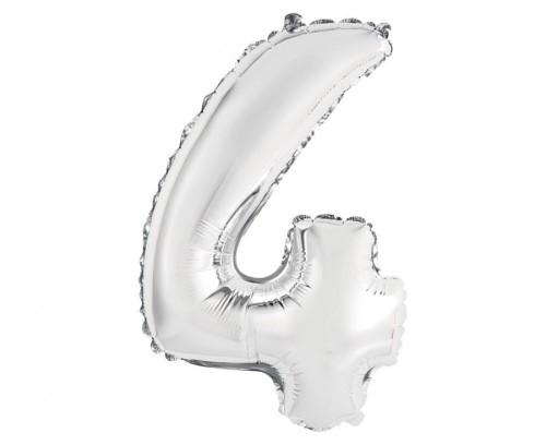Balon foliowy Cyfra 4 srebrna 35 cm Urodziny