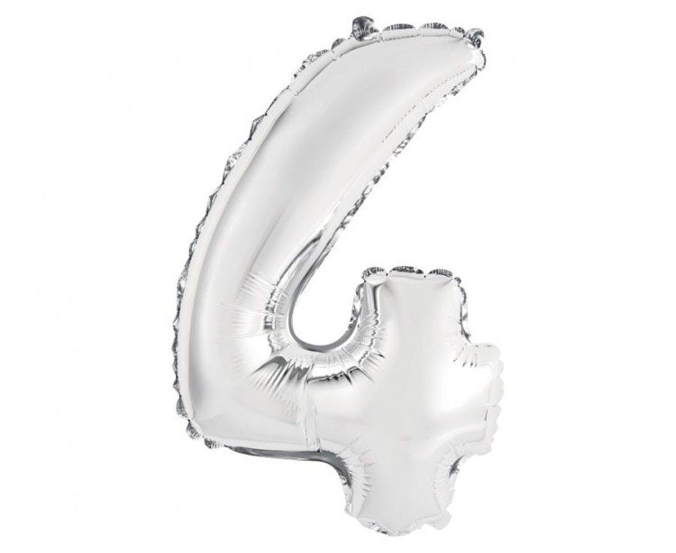 Balon foliowy Cyfra 4 srebrna 35 cm Urodziny