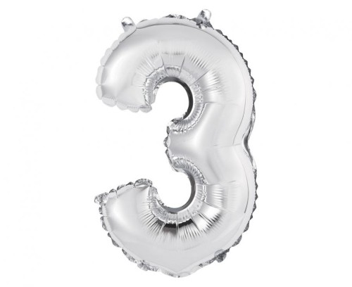 Balon foliowy Cyfra 3 srebrna 35 cm Urodziny