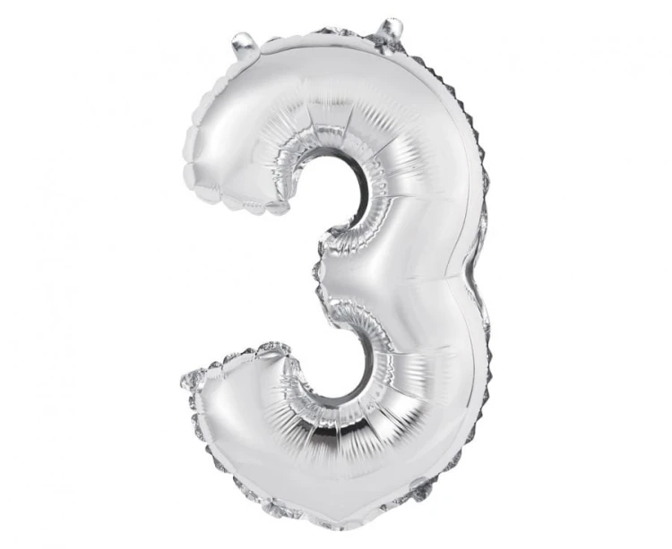 Balon foliowy Cyfra 3 srebrna 35 cm Urodziny