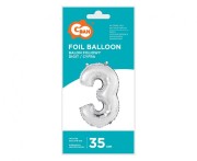 Balon foliowy Cyfra 3 srebrna 35 cm Urodziny