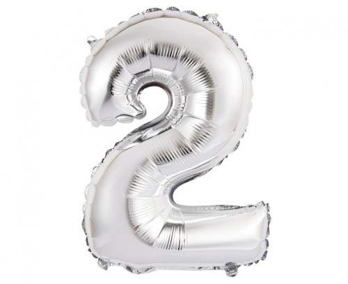 Balon foliowy Cyfra 2 srebrna 35 cm Urodziny