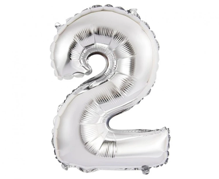 Balon foliowy Cyfra 2 srebrna 35 cm Urodziny