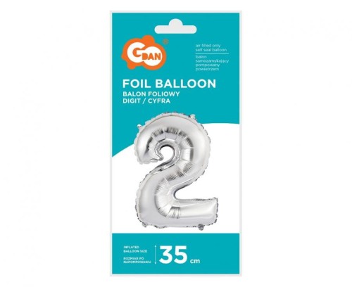 Balon foliowy Cyfra 2 srebrna 35 cm Urodziny