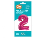 Balon foliowy Cyfra 2 różowa 35 cm Urodziny