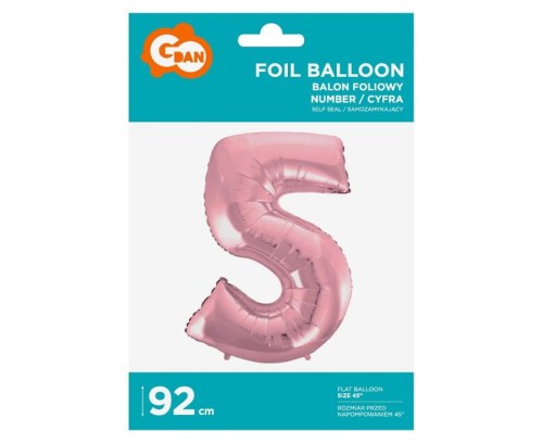 Balon foliowy Cyfra 5  jasno różowa 92 cm Urodziny
