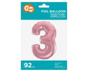 Balon foliowy Cyfra 3 jasna różowa 92 cm Urodziny