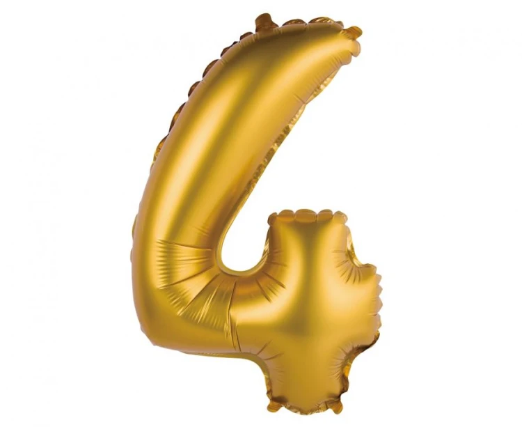 Balon foliowy Cyfra 4 złota matowa 35 cm Urodziny
