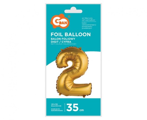 Balon foliowy Cyfra 2 złota matowa 35 cm Urodziny