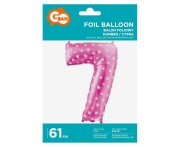 Balon foliowy Cyfra 7 różowa w serca 61 cm Urodziny