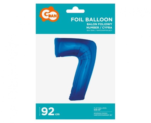 Balon foliowy Cyfra 7 niebieska 92 cm Urodziny