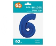 Balon foliowy Cyfra 6 niebieska 92 cm Urodziny