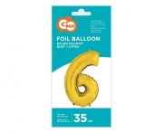 Balon foliowy Cyfra 6 złota 35 cm Urodziny