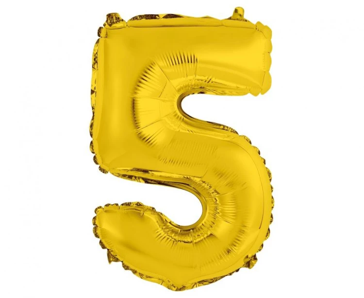 Balon foliowy Cyfra 5 złota 35 cm Urodziny