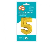 Balon foliowy Cyfra 5 złota 35 cm Urodziny