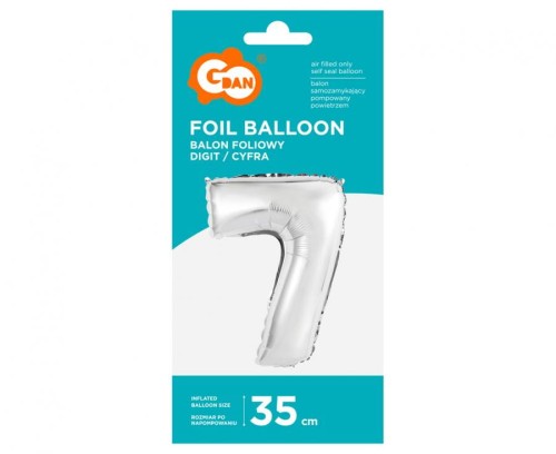 Balon foliowy Cyfra 7 srebrna 35 cm Urodziny