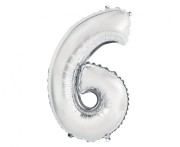 Balon foliowy Cyfra 6 srebrna 35 cm Urodziny