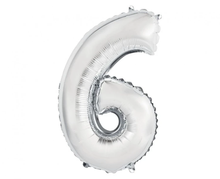 Balon foliowy Cyfra 6 srebrna 35 cm Urodziny