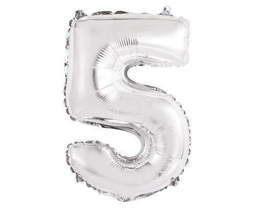 Balon foliowy Cyfra 5 srebrna 35 cm Urodziny