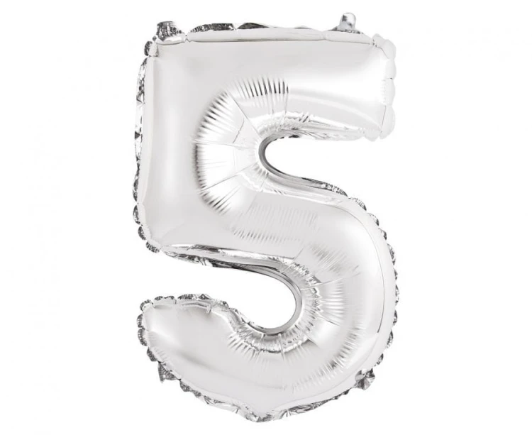 Balon foliowy Cyfra 5 srebrna 35 cm Urodziny