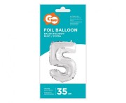 Balon foliowy Cyfra 5 srebrna 35 cm Urodziny