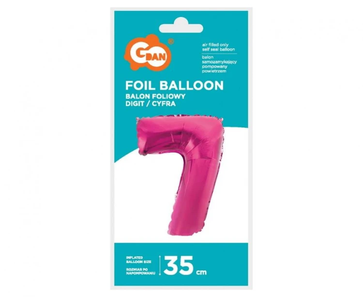 Balon foliowy Cyfra 7 różowa 35 cm Urodziny