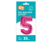 Balon foliowy Cyfra 5 różowa 35 cm Urodziny