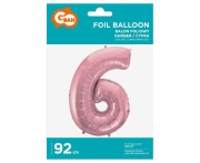 Balon foliowy Cyfra 6 jasno różowa 92 cm Urodziny
