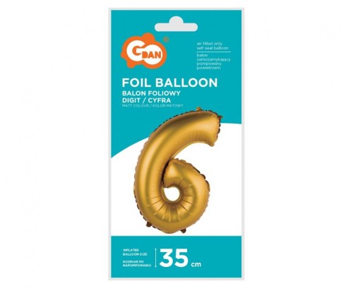 Balon foliowy Cyfra 6 złota matowa 35 cm Urodziny