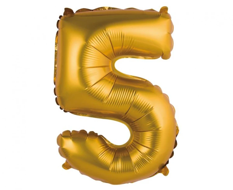 Balon foliowy Cyfra 5 złota matowa 35 cm Urodziny