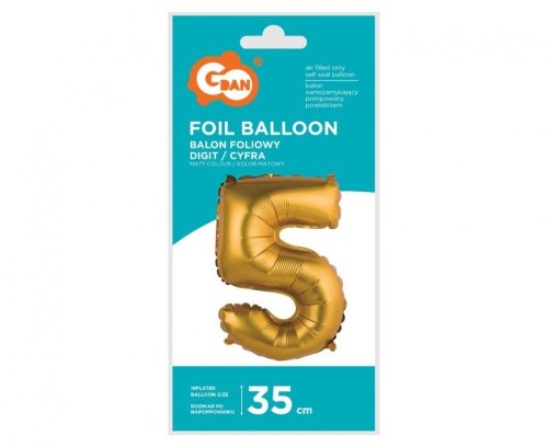 Balon foliowy Cyfra 5 złota matowa 35 cm Urodziny