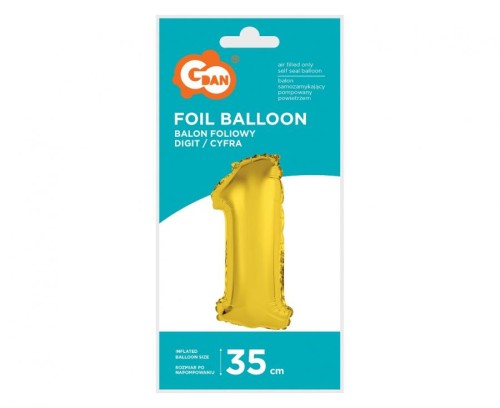 Balon foliowy Cyfra 1 złota 35 cm Urodziny