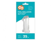 Balon foliowy Cyfra 1 srebrna 35 cm Urodziny