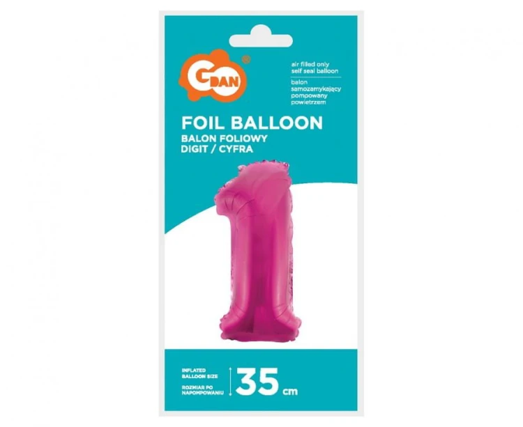 Balon foliowy Cyfra 1 różowa 35 cm Urodziny