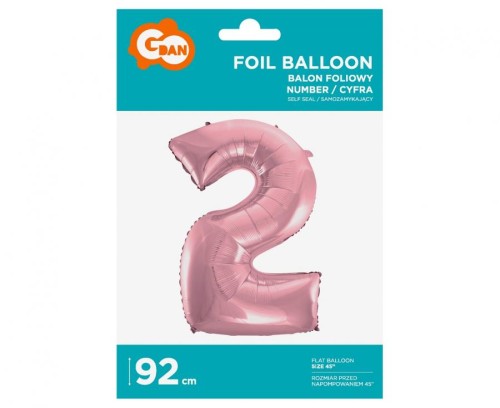 Balon foliowy Cyfra 2 jasno różowa 92 cm Urodziny