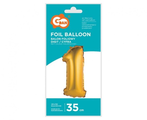 Balon foliowy Cyfra 1 złota matowa 35 cm Urodziny
