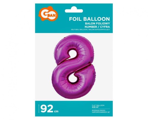Balon foliowy Cyfra 8 różowa 92 cm Urodziny