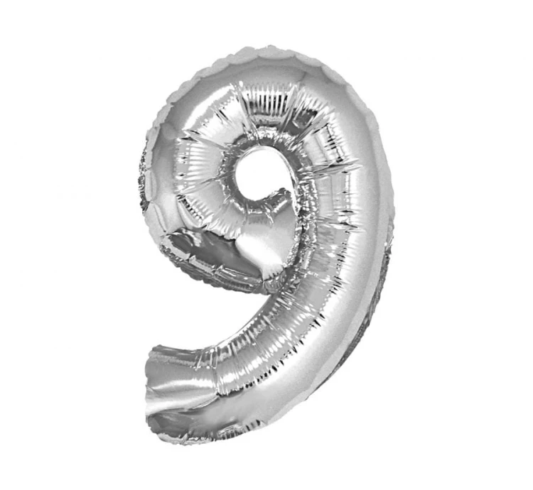 Balon foliowy "Cyfra 9", srebrna, 35 cm
