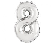Balon foliowy Cyfra 8 srebrna 35 cm Urodziny