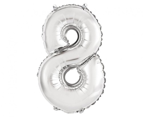Balon foliowy Cyfra 8 srebrna 35 cm Urodziny