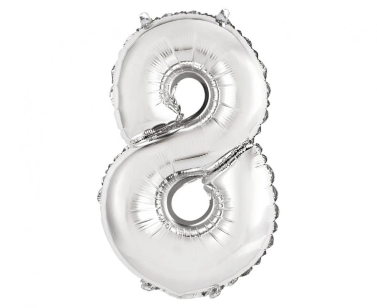 Balon foliowy Cyfra 8 srebrna 35 cm Urodziny
