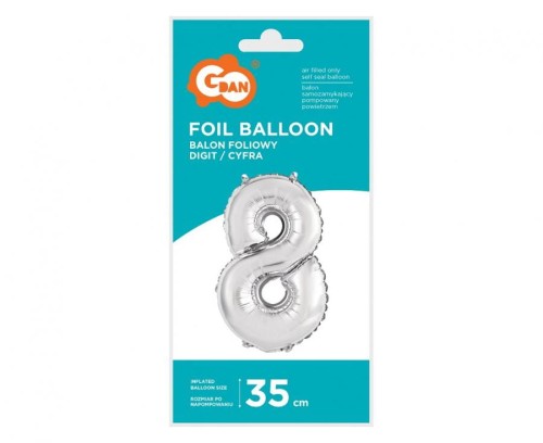 Balon foliowy Cyfra 8 srebrna 35 cm Urodziny