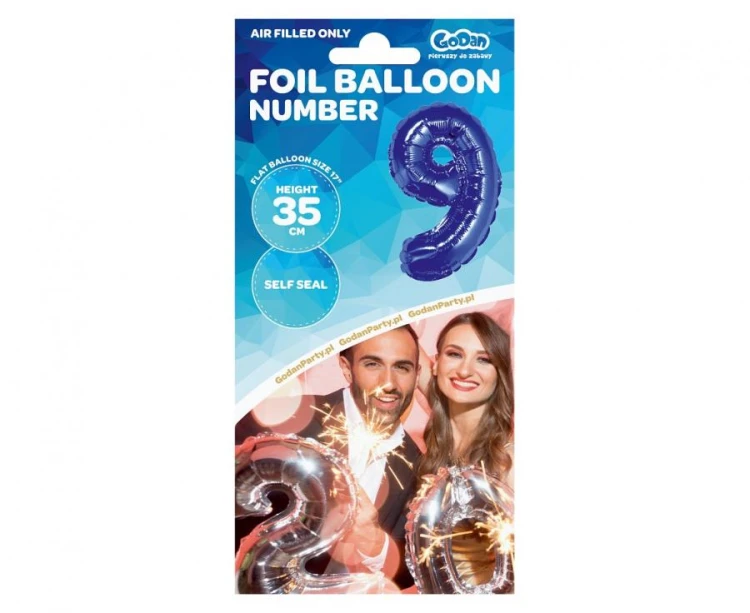 Balon foliowy Cyfra 9 niebieska 35 cm Urodziny