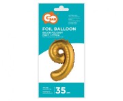 Balon foliowy Cyfra 9 złota matowa 35 cm Urodziny