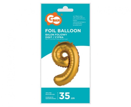 Balon foliowy Cyfra 9 złota matowa 35 cm Urodziny