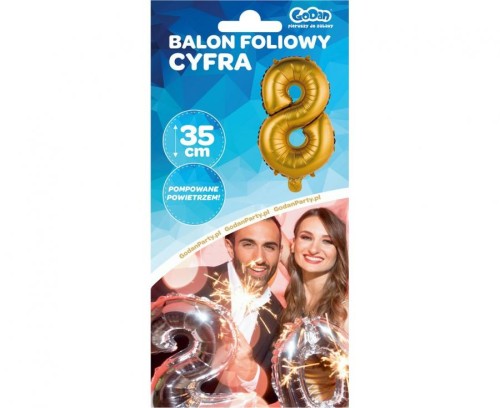 Balon foliowy Cyfra 8 złota matowa 35 cm Urodziny