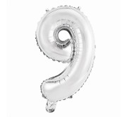 Balon foliowy "Cyfra 9", srebrna, 35 cm KK